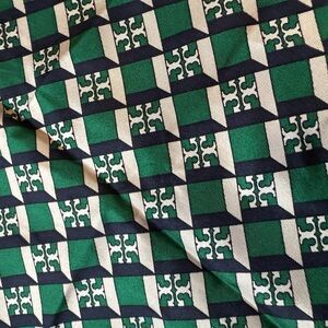 Tory Burch Green and Cream Geometric Scarf